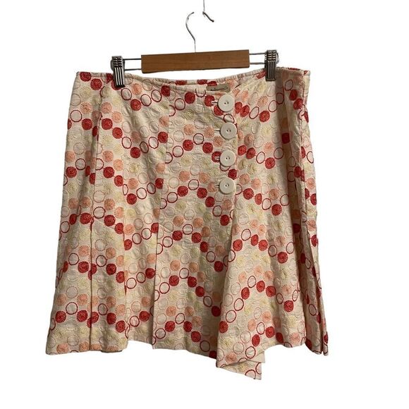 Elevenses Anthropologie Red Pink Embroidered Circle Boho Wrap Skirt Size 8 - Picture 1 of 10